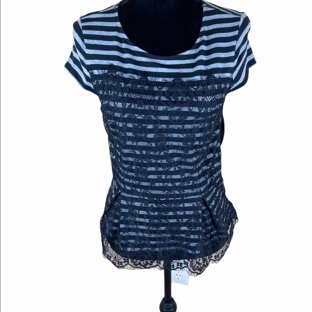 Elle Black/Gray Striped Top